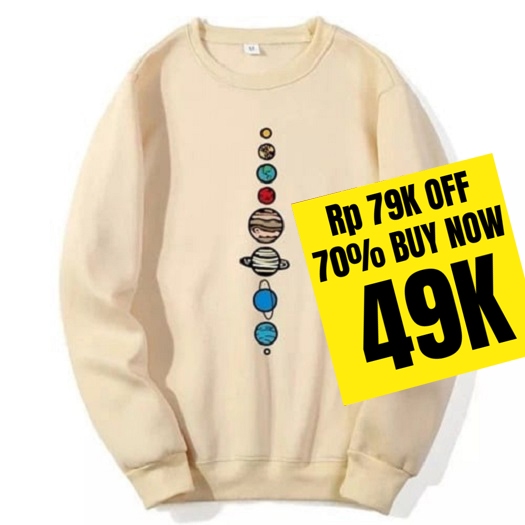 Sweater Crewneck Nasa Planet Real Pict Cream / Jaket Hoodie Nasa H*M pRIA Wanita Distro