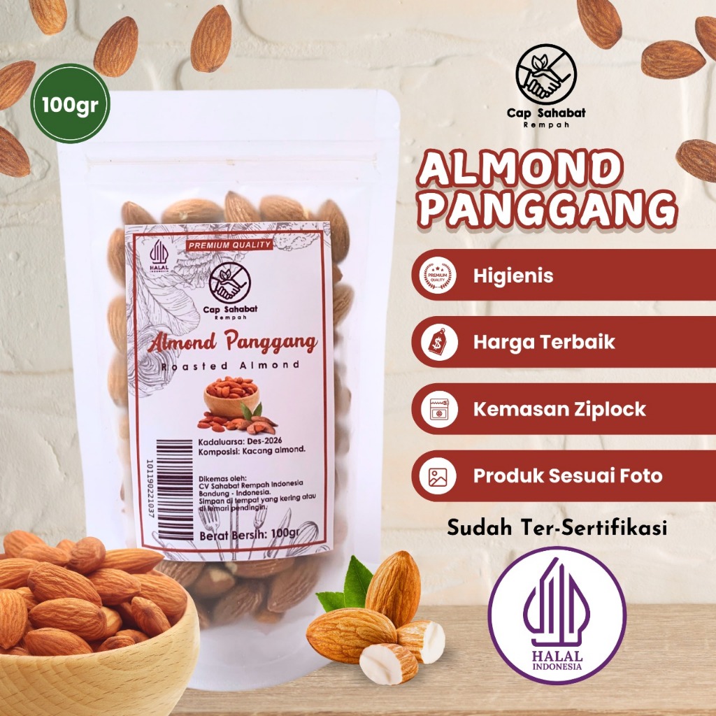

100gr Kacang Almond Panggang / Unsalted Rosted Almond / Rempah / JSR 100% PREMIUM QUALITY