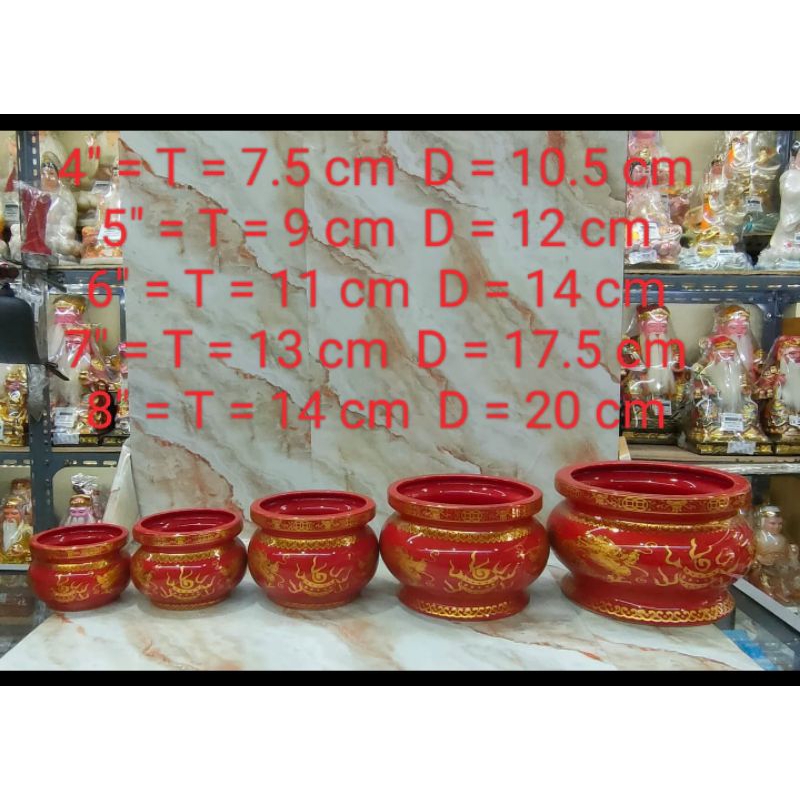 hiolo / hio lo / hiu lo / tempat hio - keramik - merah - naga