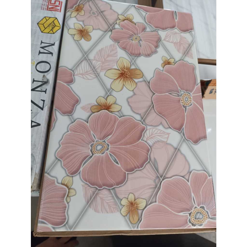 HIBISCUS PINK 25X40 KERAMIK DINDING KRAMIK KITCHEN SET DAPUR RENOVASI DEKORASI
