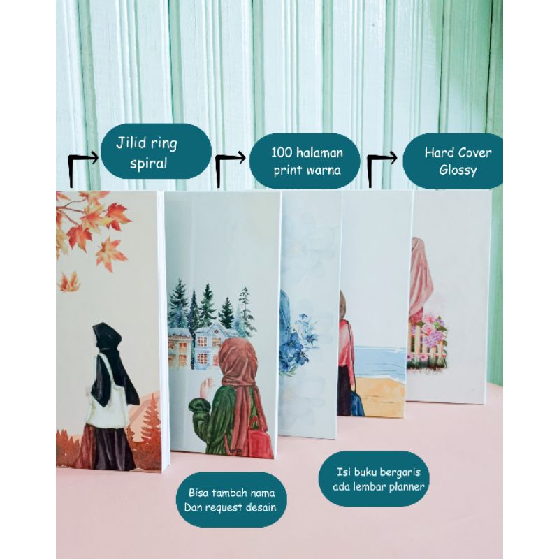 

notebook custom a5 spiral tema muslimah - bisa request desain hardcover glossy