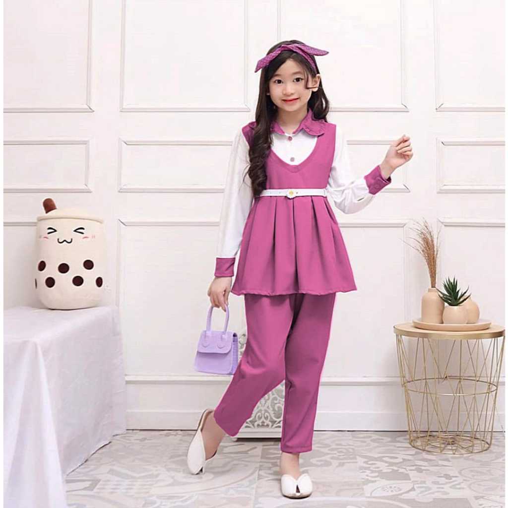 Stelan Bocah Cewe Pakeian One Set 2In1 Wanset Kids 5-11Thn Setelan Celana Setelan Remaja Cewek Idul 