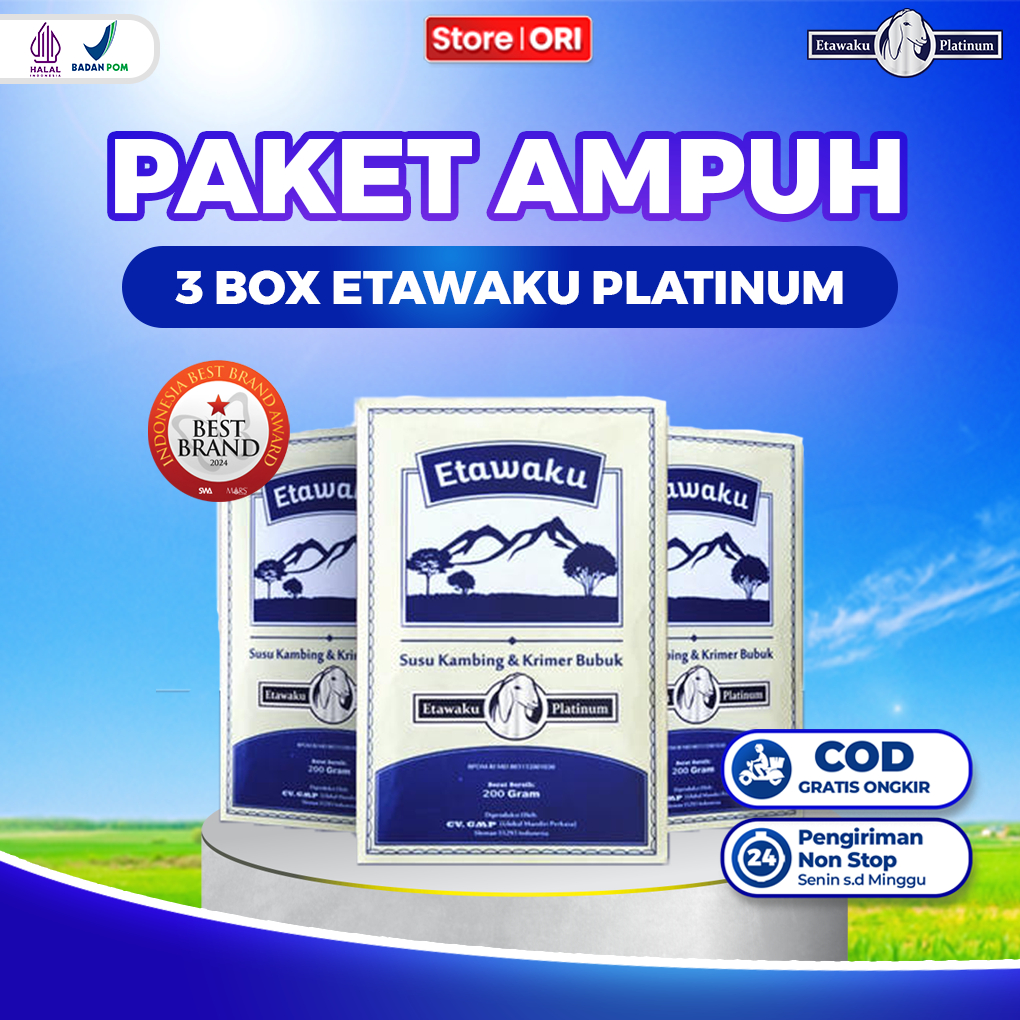 

Etawaku Platinum 3 BOX Susu Kambing Etawa Murni Rendah Gula Sembuhkan Gangguan Pernafasan Asma Dan Sendi