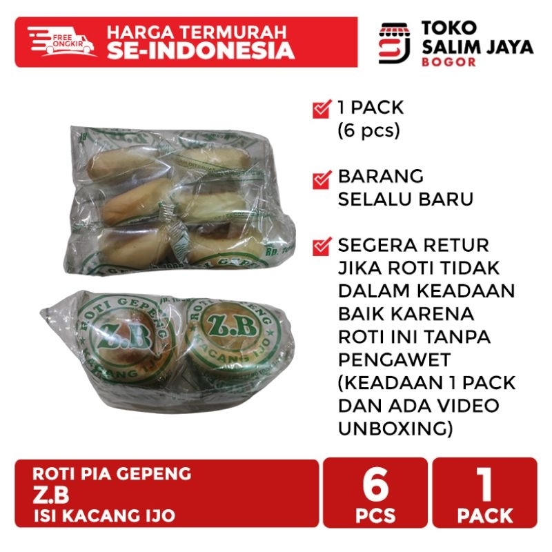 

ROTI GEPENG ZB PIA BASAH ISI KACANG IJO ISI 6 PCS STOK SELALU BARU