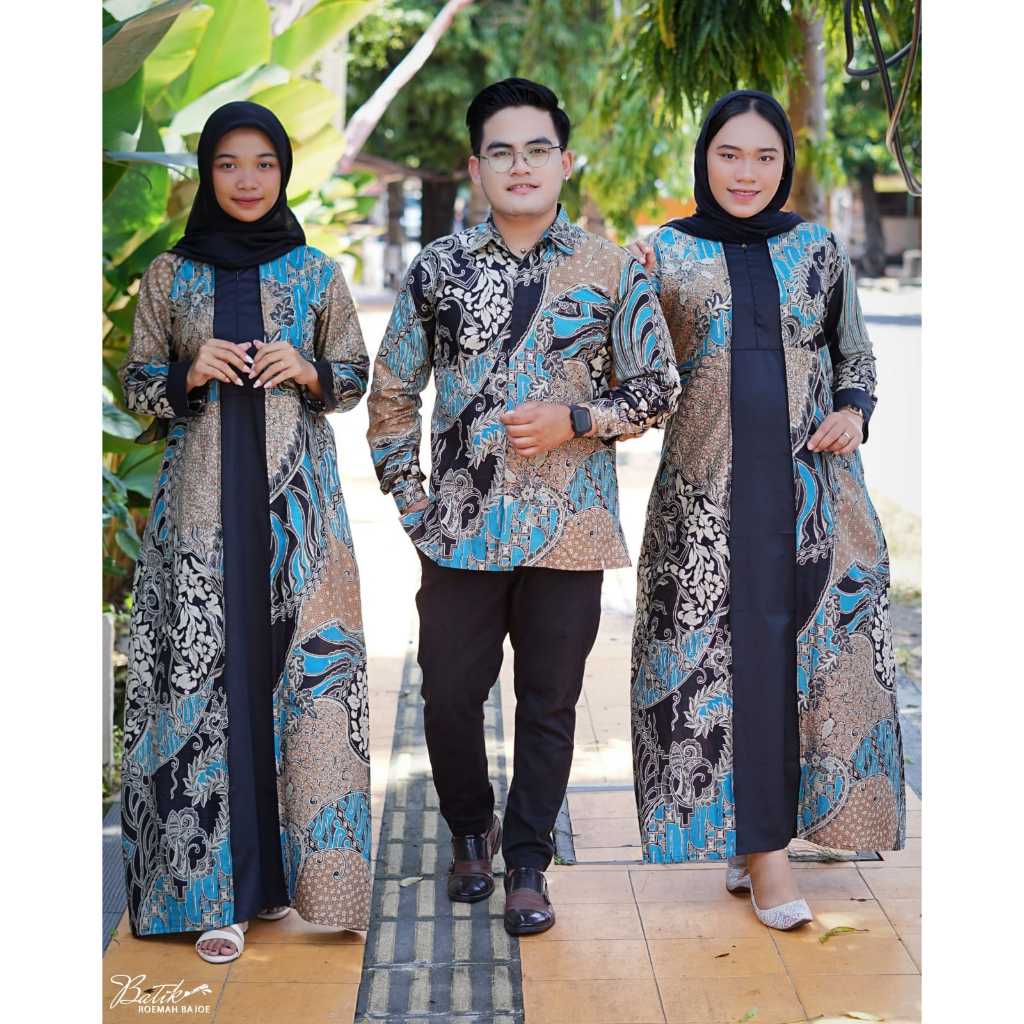 Seragam batik kantor kemeja pria dan gamis wanita sarimbit couple modern
