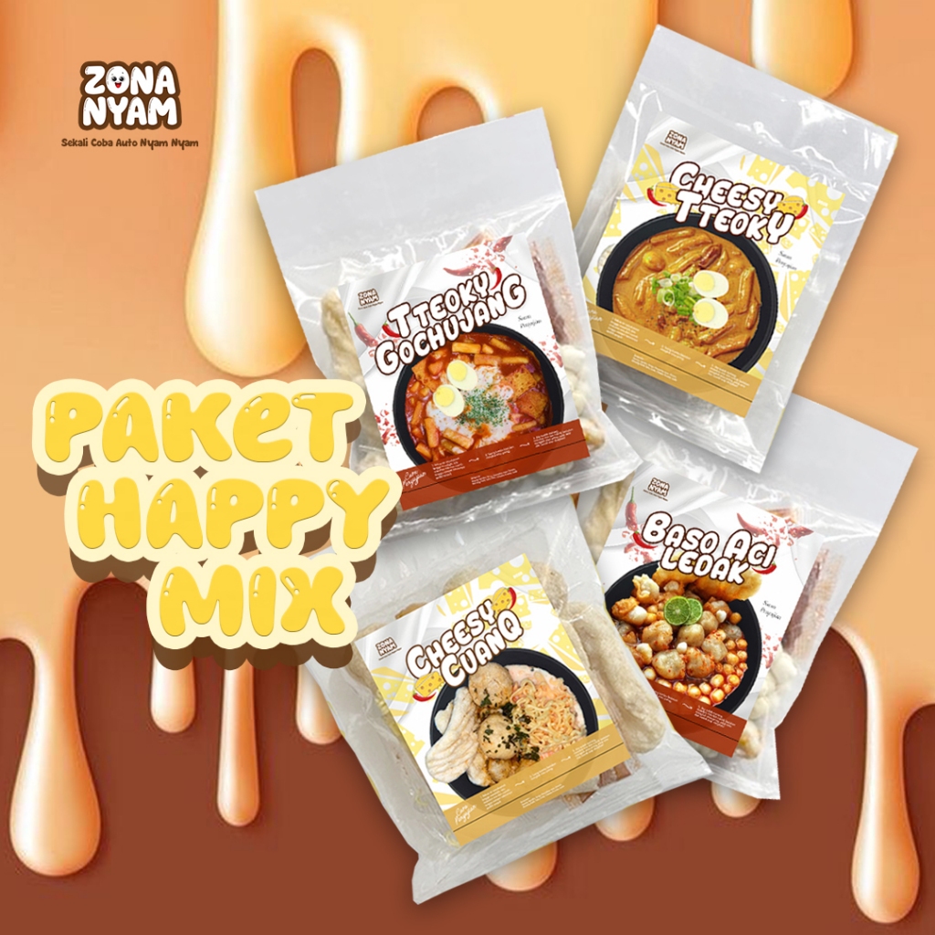 

ZONA NYAM Paket Happy Mix 4pcs Toppoki Gochujang Toppoki Keju Cuanki Keju Baso Aci Pedas