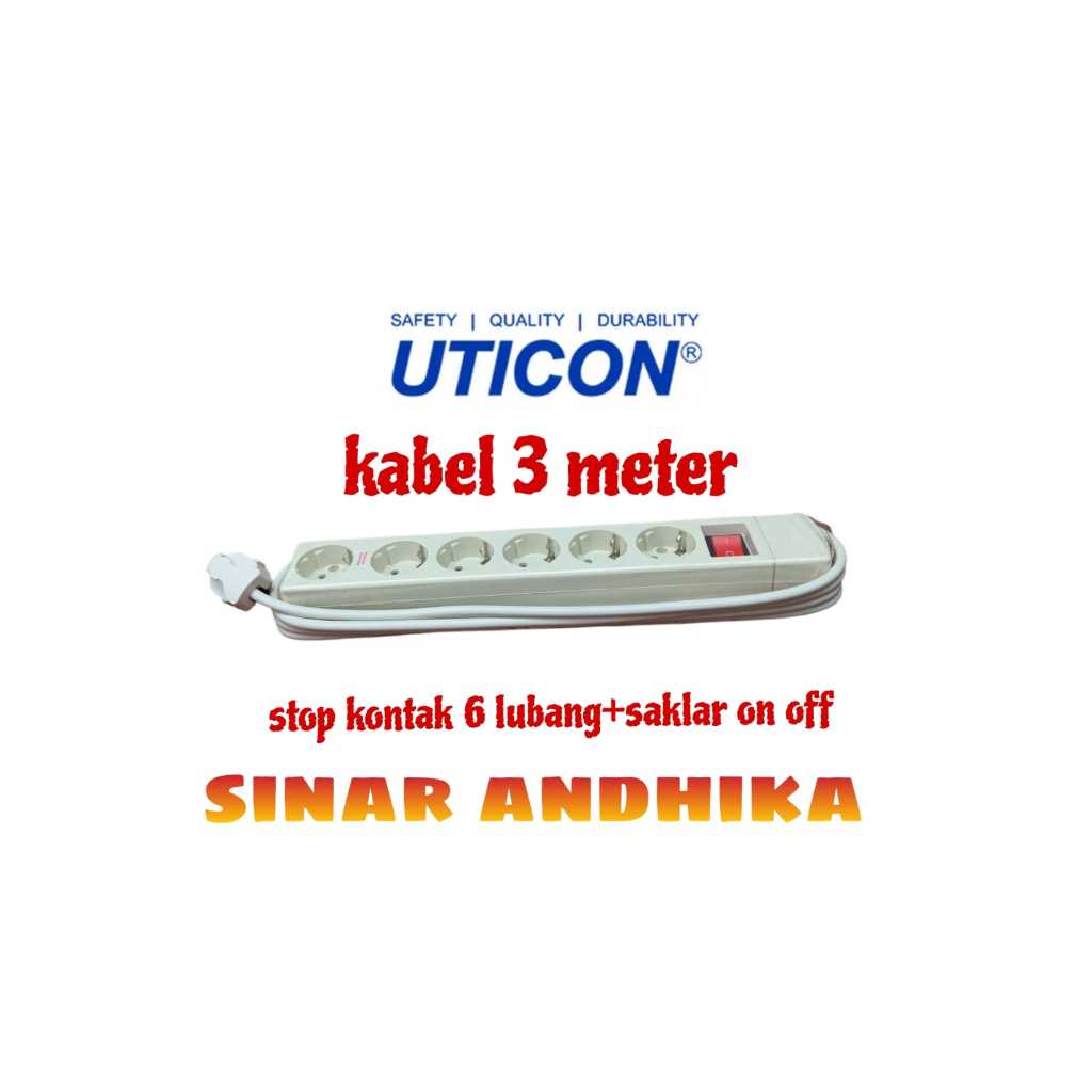 STOP KONTAK UTICON 6 LUBANG ON OFF + STEKER + KABEL 3M ST-1682 NC+S-30+3M