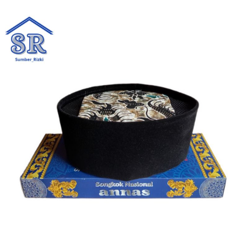 Songkok Hitam Motif Batik Tinggi 7/8/9 cm Peci Kopiah Hitam Ada Motif Batik Bagian Atas