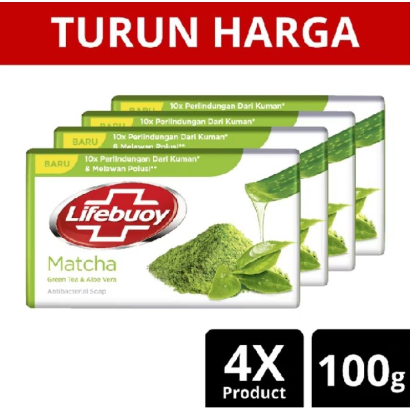 Lifebuoy Sabun Batang Mild Care, Matcha Greentea 4×100gr