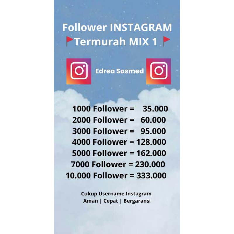 FOLLOWERS INSTAGRAM Termurah Luar Negeri MIX 1