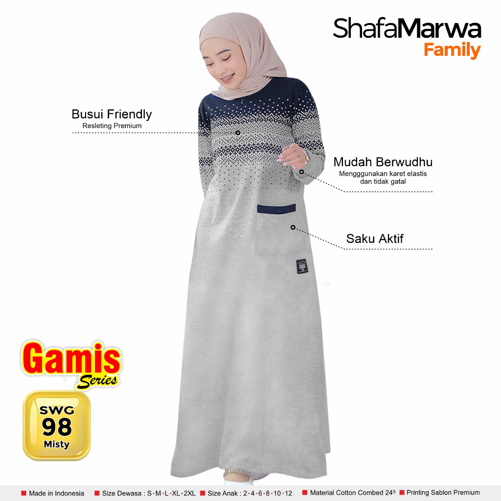 Shafa Marwa Baju Couple Keluarga Sarimbit Family Set Gamis Muslim Ayah Ibu Busui Anak - SM98 Misty