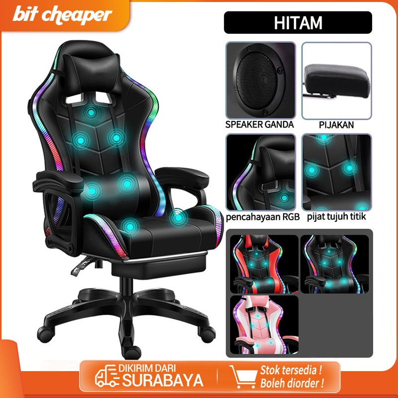 Kursi Gaming Pijat Lampu Led Kursi Rexus Kursi Gaming Untuk Gamer Profesional Kursi Santai Musik Ist
