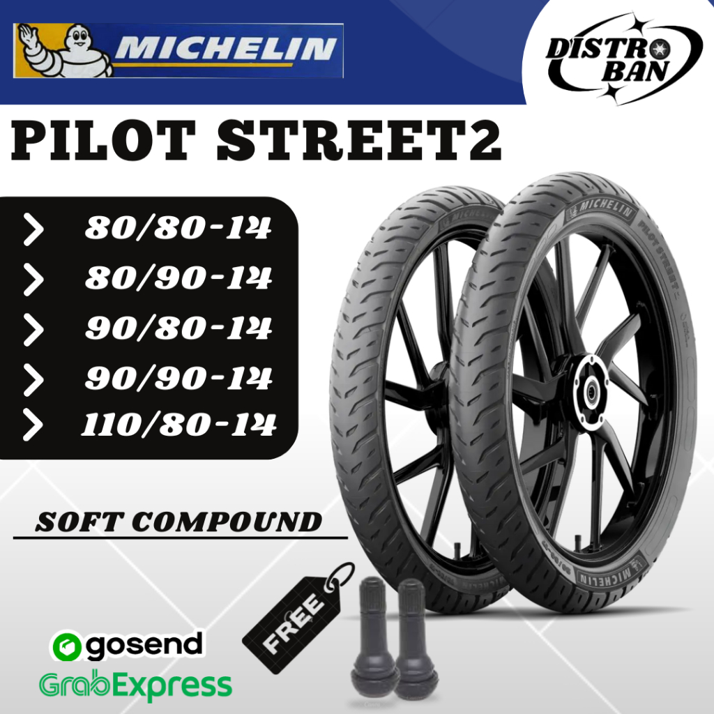 BAN MOTOR MATIC SATUAN/SEPASANG MICHELIN PILOT STREET2 RING 14 80/80 80/90 90/80 90/90 110/80 TUBELE