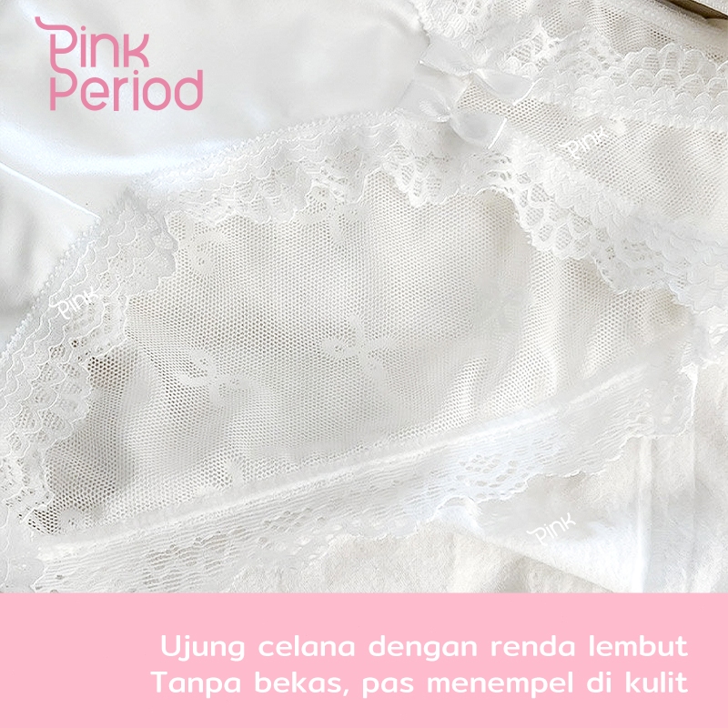 NEW Pink Period Celana Dalam Renda Seksi Dengan Simpul Pita CD Wanita Lace Lembut Bernapas Ikatan
