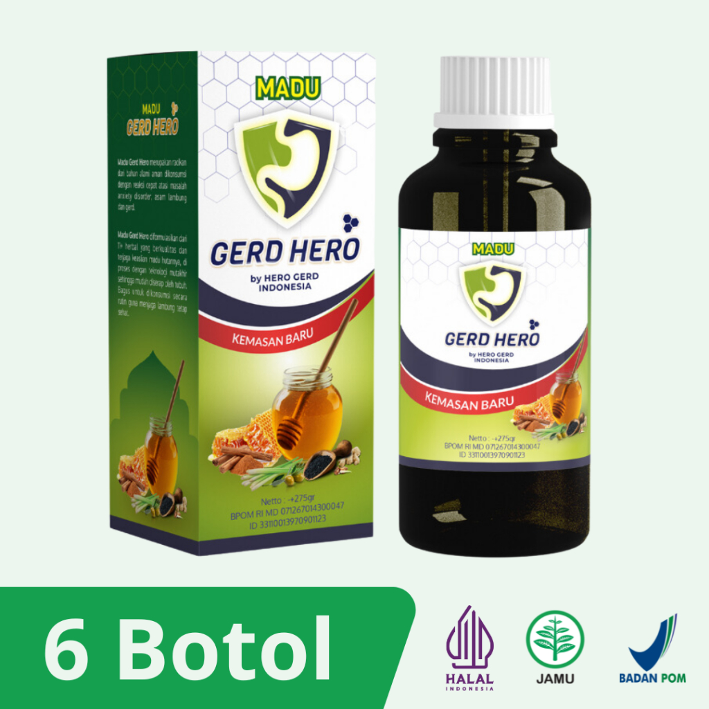 

GERD HERO - Paket 6 Botol Madu Gerd Hero Asli Madu Herbal Atasi Maag Gerd Asam Lambung Tenggorokkan Pedih Anxiety Mual Penyakit Lambung