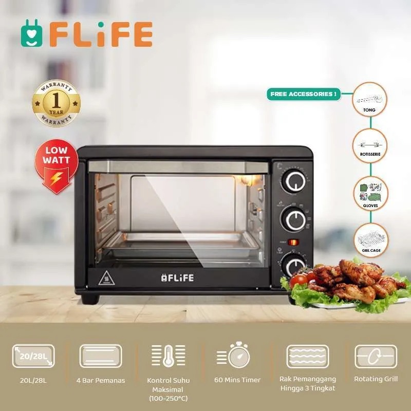 FLIFE Electric Oven 20 Liter Oven Listrik 4 Elemen Pemanas OV-20HX01 AWW