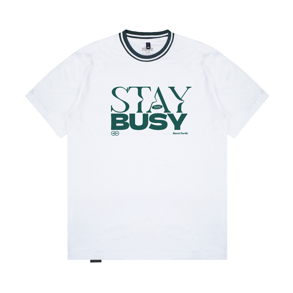 Troy Company Neck Strip Tshirt White Burst Forth - Kaos Lengan Pendek Kaos Putih KST 3101-2G1W