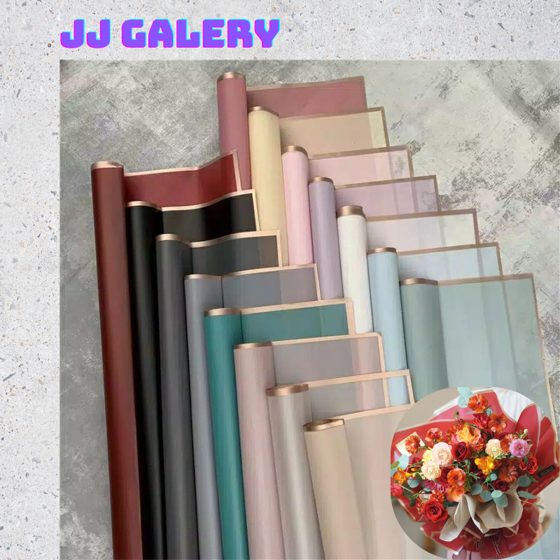 

Isi 20 LEMBAR Kertas Bunga Buket Cellophane Florist goldline Flower Wrapping Paper Varian List Gold Emas KB01