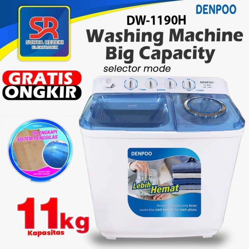 MESIN CUCI 2 TABUNG DENPOO -DW 1109 ( 11KG )