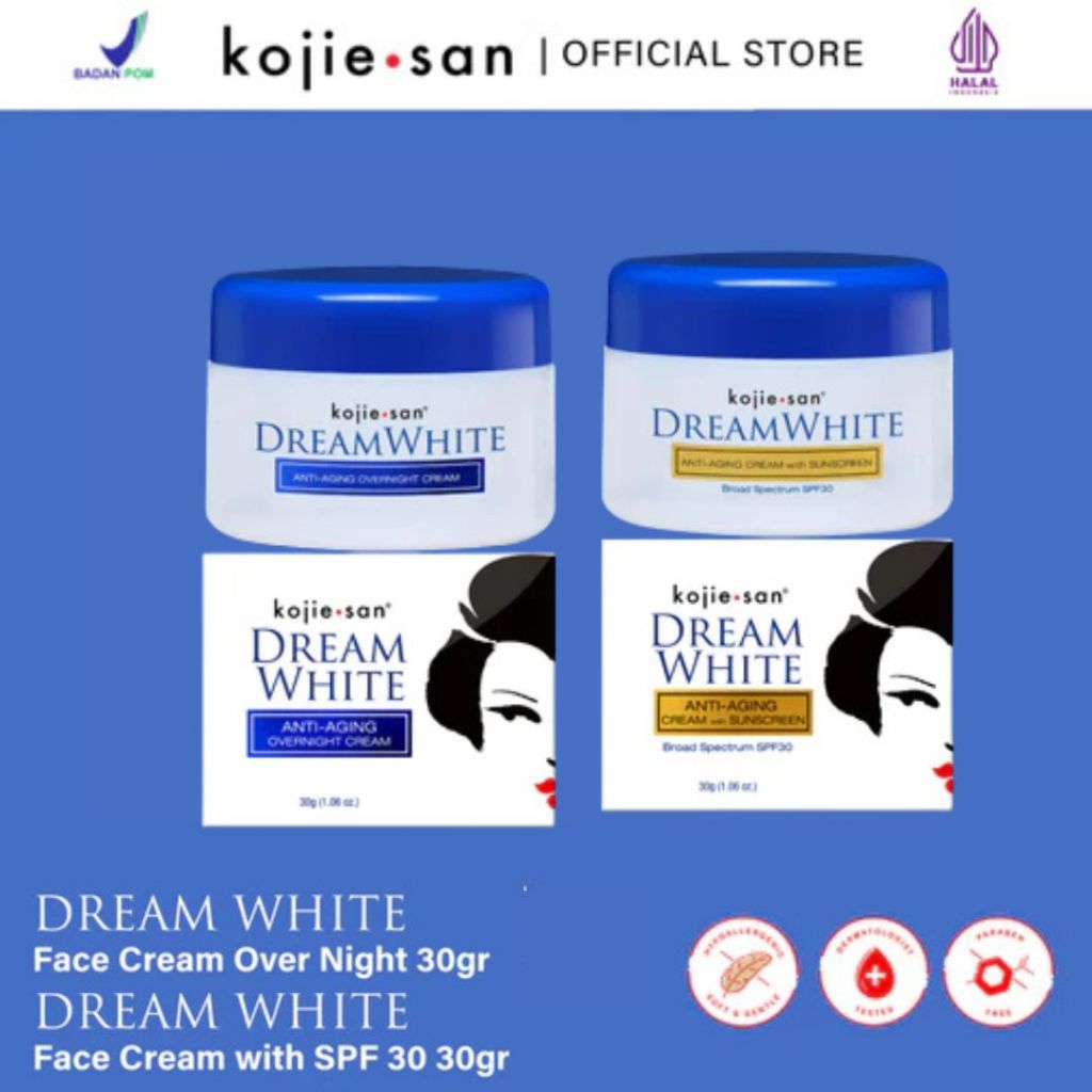 WAWA - Kojie San Dream White Anti Aging Over Night Cream & Cream Sunscreen | Netto 30 gr