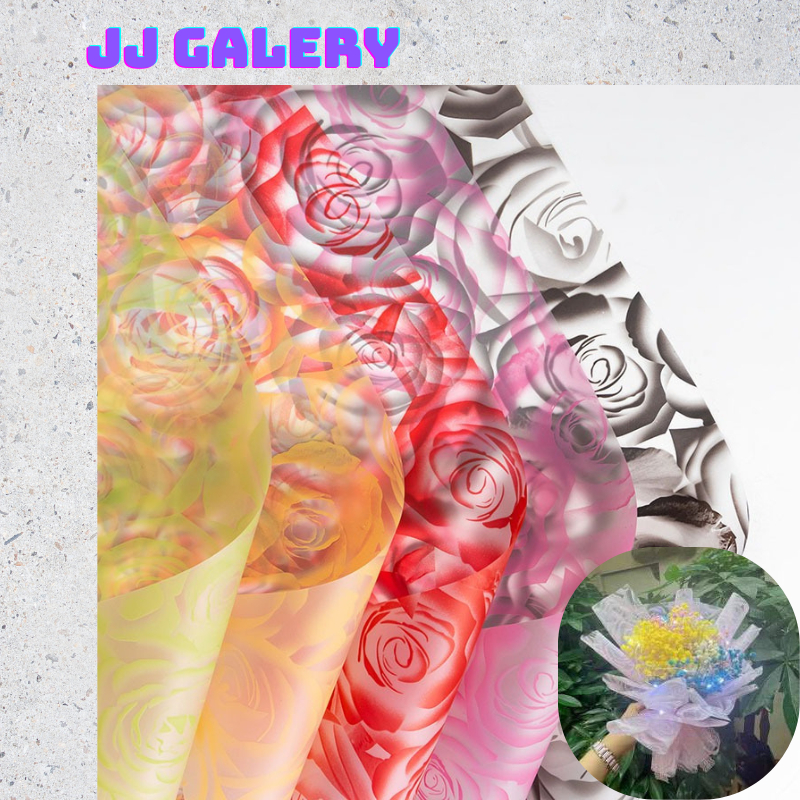 

Isi 20 LEMBAR Flower Wrapping Paper Motif Mawar Brokat Kertas Bunga Buket Mawar Cellophane KB051