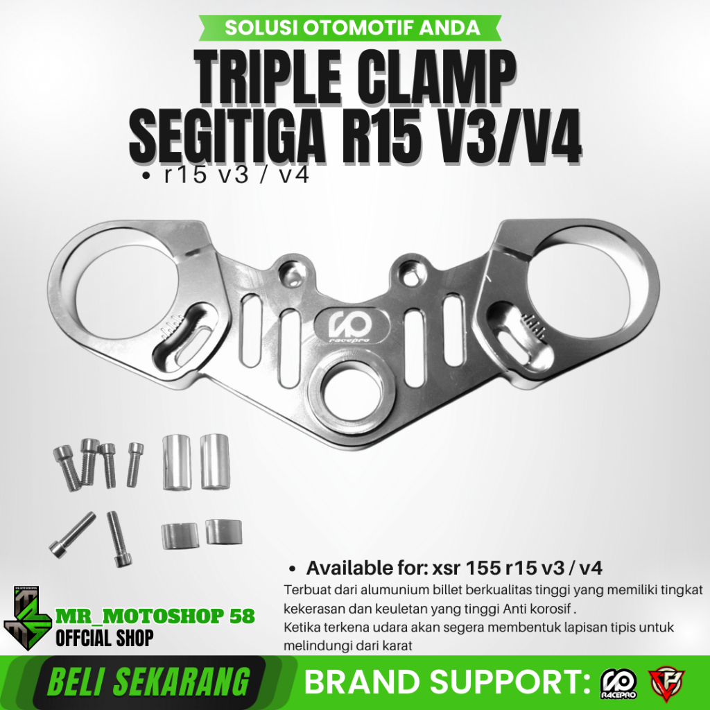 SEGITIGA ATAS R15 V3/V4 TRIPLE CLAMP R15 V3/V4 RACEPRO KOKPIT STANG R15 V3/V4 STERING DUMPER STABILL