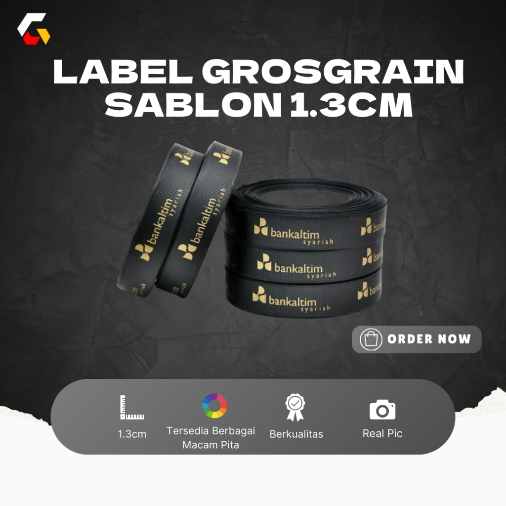 Pita Grosgrain Custom Sablon Label Baju Hijab Kado Souvenir Pouch Kemasan Label Merk Brand