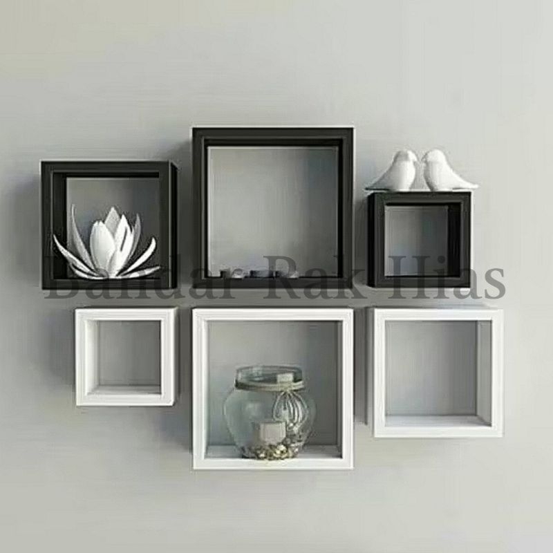 RAK DINDING KOTAK ISI 3 - RAK DINDING KAYU MINIMALIS ISI 3