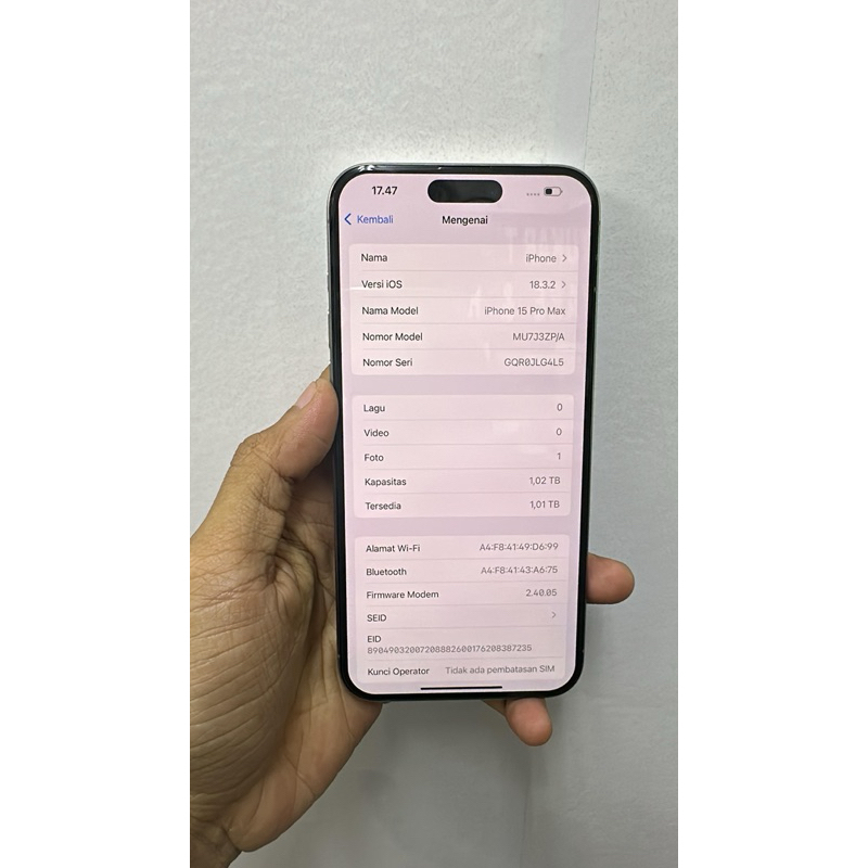 Iphone 15 Pro Max 1TB Full set garansi inter