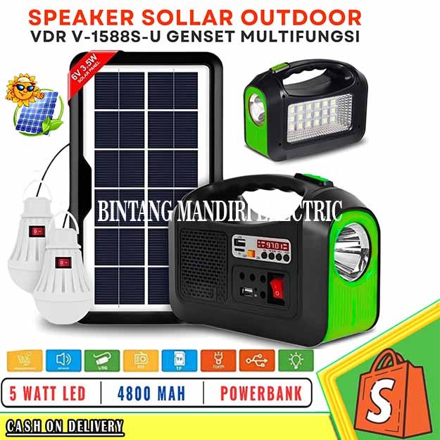 Solar Light Lampu Panel Surya VDR V-1588S-U Dengan 2 Bohlam - Solar Lighting System Lampu Emergency