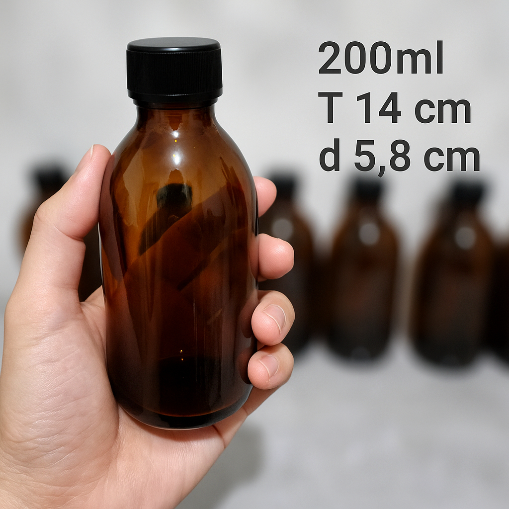 Botol Kaca Coklat 200ml/Bode/Amber / BOTOL OBAT / BOTOL KACA COKLAT /   BOTOL OBAT SYUP KACA COKLAT 