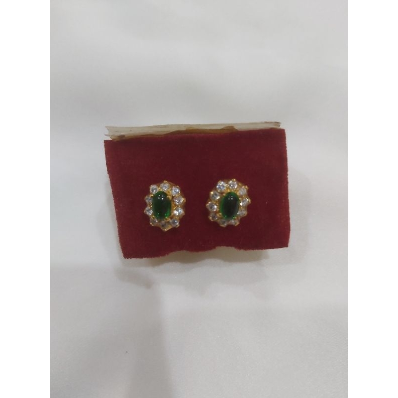 Anting Lapis Emas 24K Zhulian mata Hijau, Anting Lapis Emas