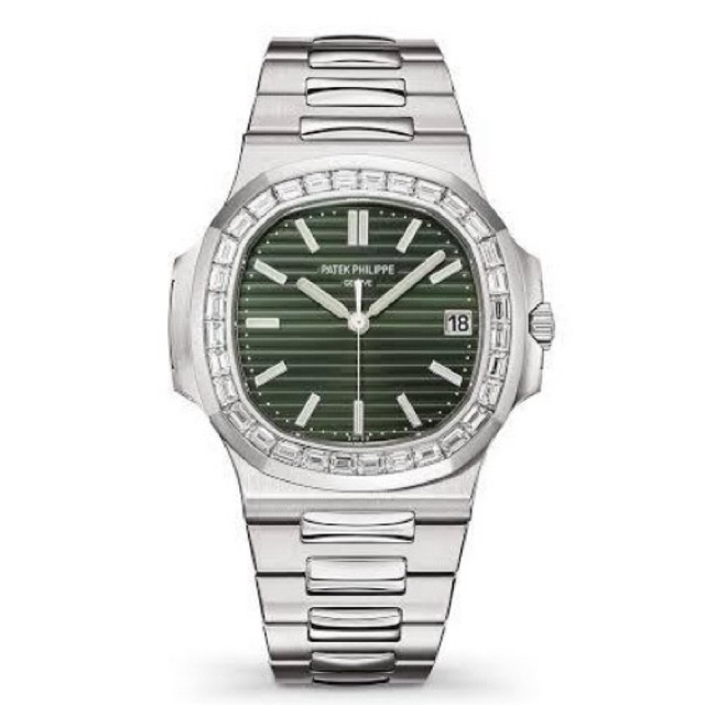 JAM TANGAN PRIA/COWOK PATEK PHILIPPE NAUTILUS GREEN DIAL DIAMOND BAGUETTE AUTOMATIC SWISS CLONE #Jam