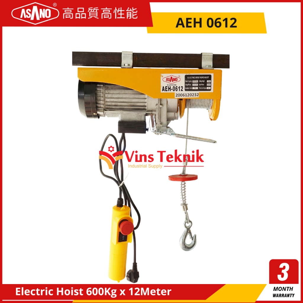 ASANO AEH 0612 Electric Hoist Katrol Elektrik Electric Chain Hoist 600Kg x 12Meter AEH0612
