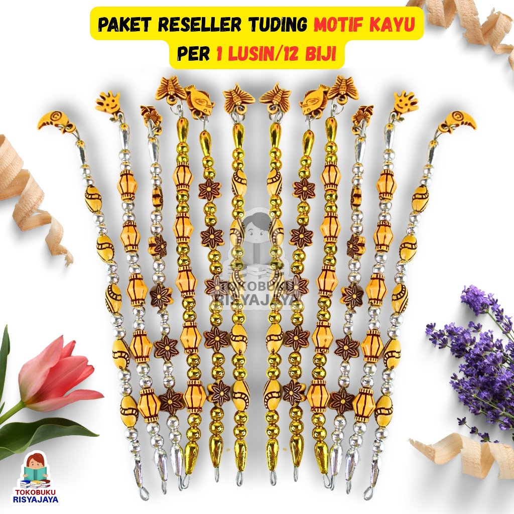 (1 Lusin / 12 Biji) Paket Reseller Tuding Ngaji / Penunjuk Ngaji / Kalam Ngaji Polkadot Motif Kayu