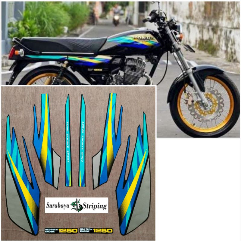 Striping Sticker Honda GL Pro hitam Lis hijau kuning tahun 1996 1997