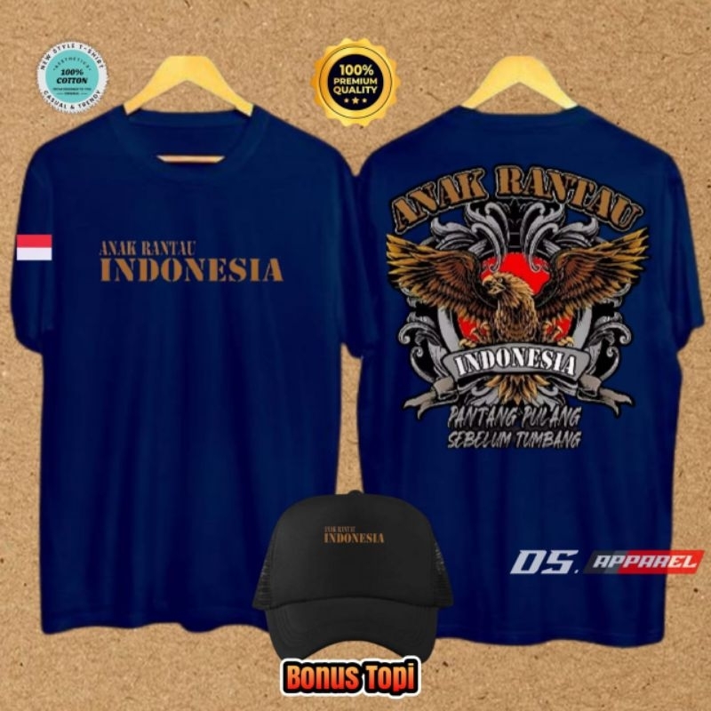 KAOS ANAK RANTAU INDONESIA PANTANG PULANG SEBELUM TUMBANG BURUNG GARUDA BAHAN KATUN