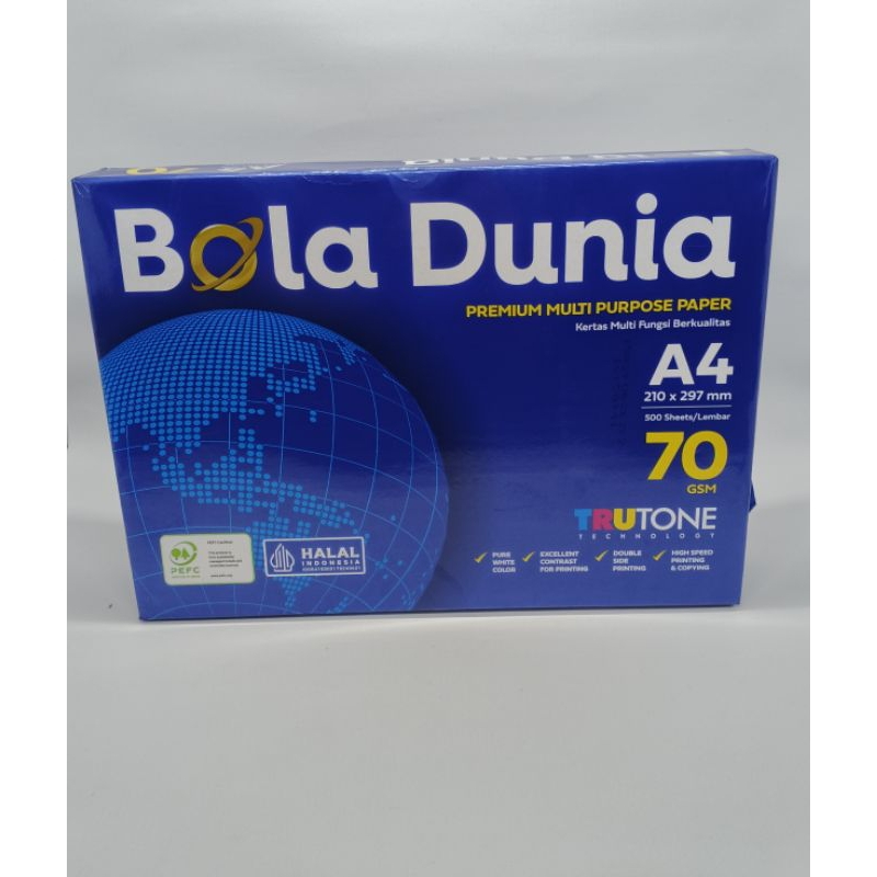 

Kertas HVS 70gr,ukuran B5 (18,2 x 25,7 cm),satu Rim (500 Lembar),merek Bola Dunia