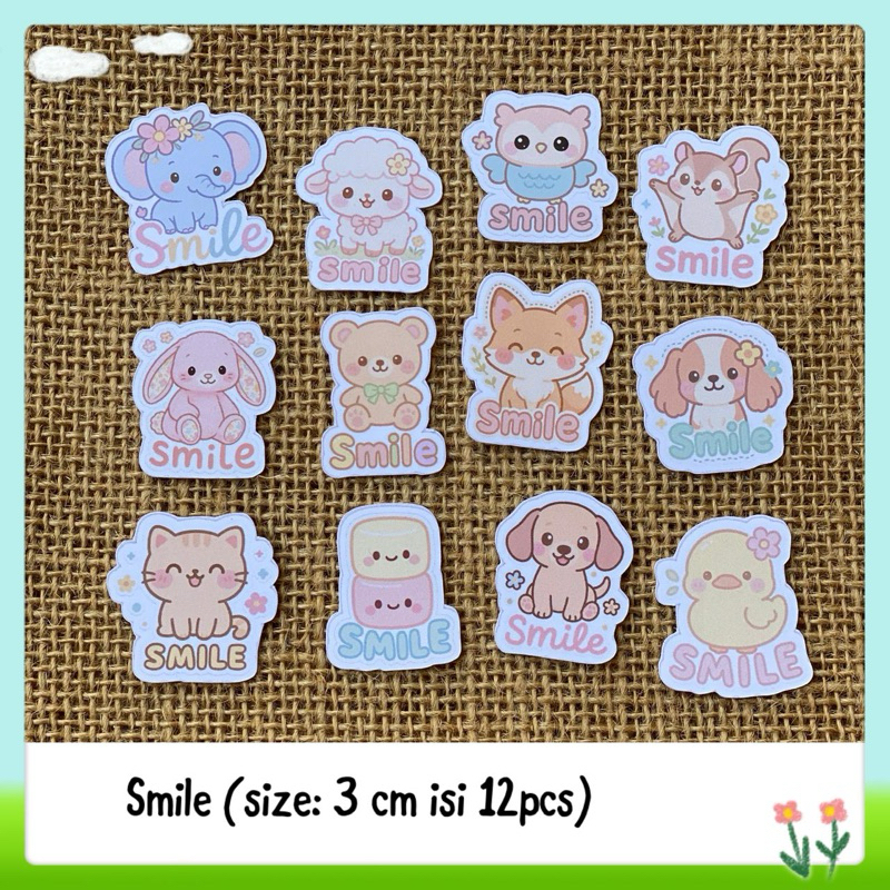 

12pcs sticker tempelan glossy smile cute animals