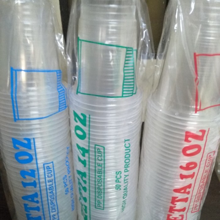 (PAK) PUSPAN GELAS CUP DATAR ISI 50 12 14 16 OZ ZETTA PUSPA PP DISPOSABLE CUP KAP MINUMAN PLASTIK BE
