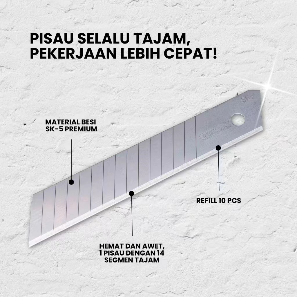 

Feibao Refill Pisau Cutter - Besi SK - 5 - Ukuran 100mm - 10 Pcs 7Segment/14Segment