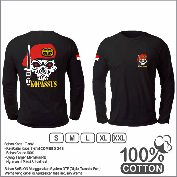 Kaos TNI Kopassus lengan panjang-T-Shirt tni ad terbaru