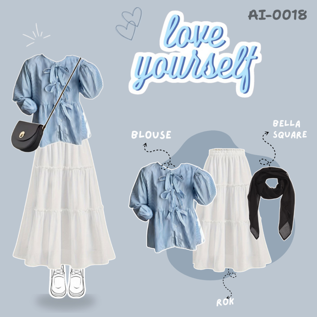 Nobioutfit - one set ootd wanita kekinian blouse pita salur rok susun ootd wanita remaja kekinian Se