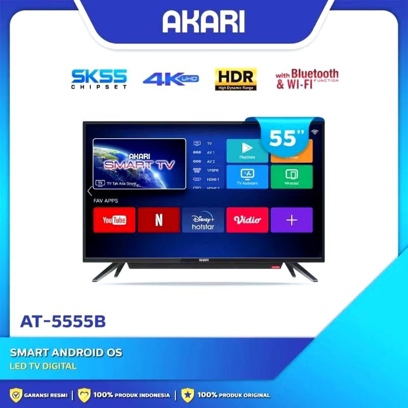 Android Smart TV LED AKARI 55 Inch 4K UHD AT-5555B, Smart TV LED AKARI 55"