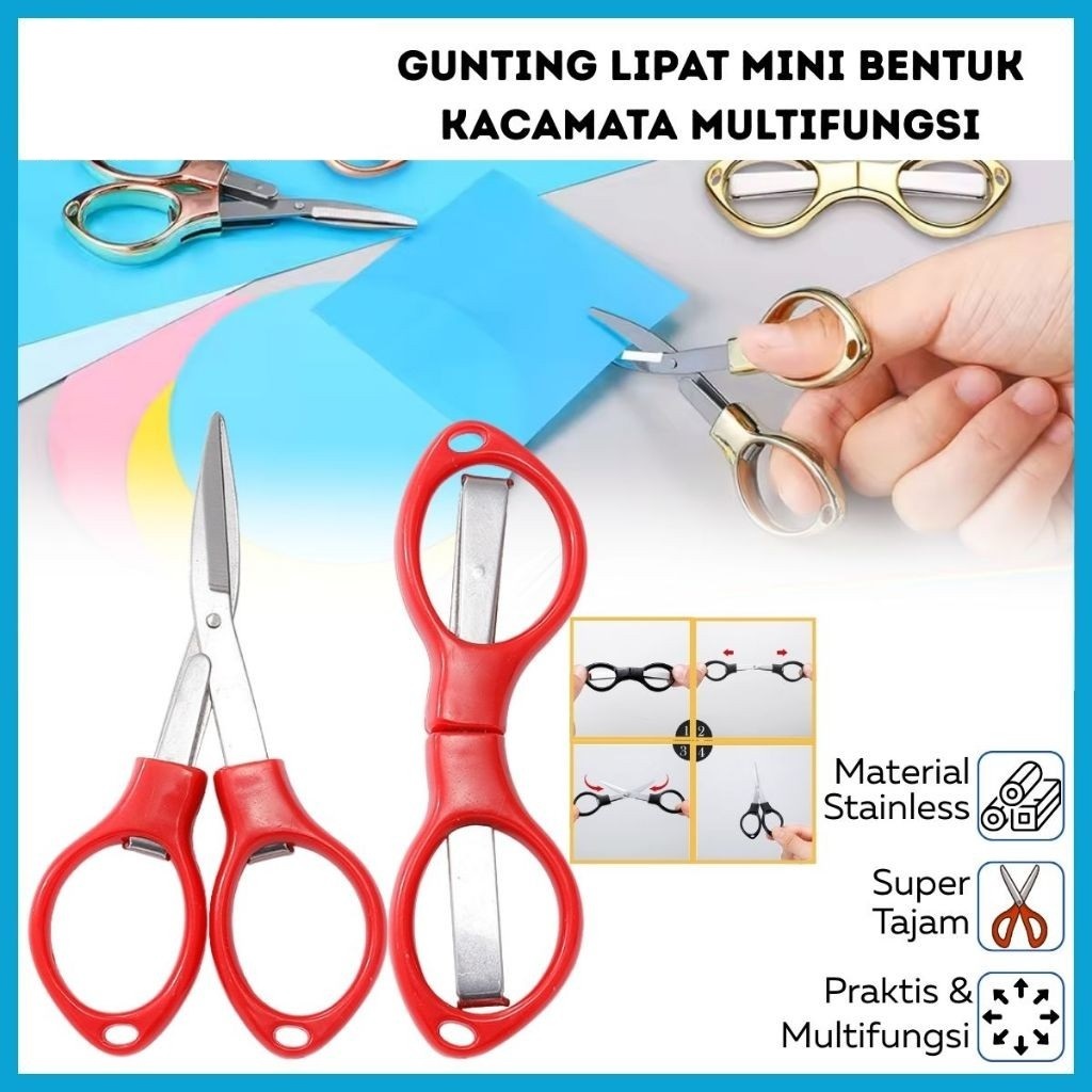 

Gunting Lipat Mini Bentuk Kacamata Folding Scissors Travel Alat Pemotong Kertas Serbaguna