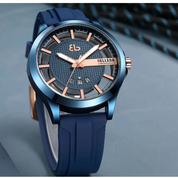 BELLEDA Jam Tangan Pria Belleda 9277 Quartz Rubber Water Resistan Case Transparant Fashion Original
