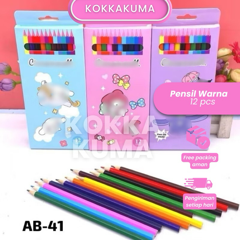

( KKM ) 12 Warna PENSIL WARNA Lucu Karakter Kartun Gemas Mini untuk Anak Perempuan bisa COD