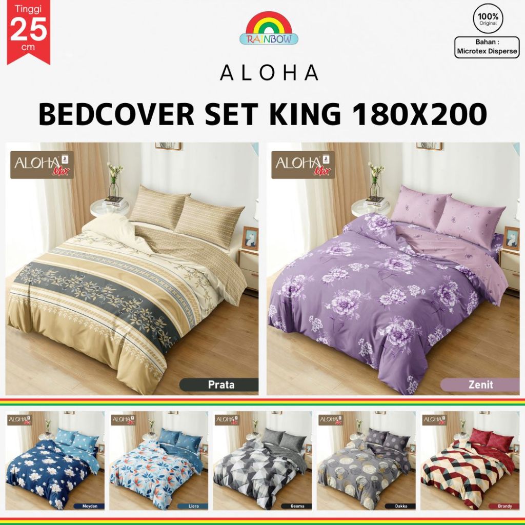 Aloha - Bed Cover SET SPREI FITTED King T20 / T25 (180x200) tinggi 20 / tinggi 25  Terlaris pilihan