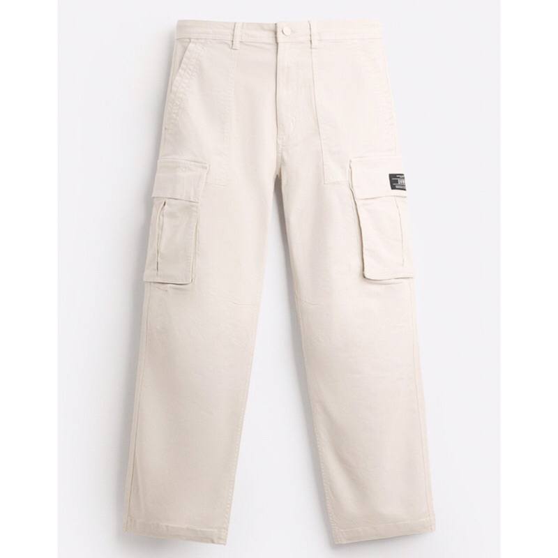 ZARA Men Relaxed Fit Cargo Trousers Celana Panjang Pria Stone