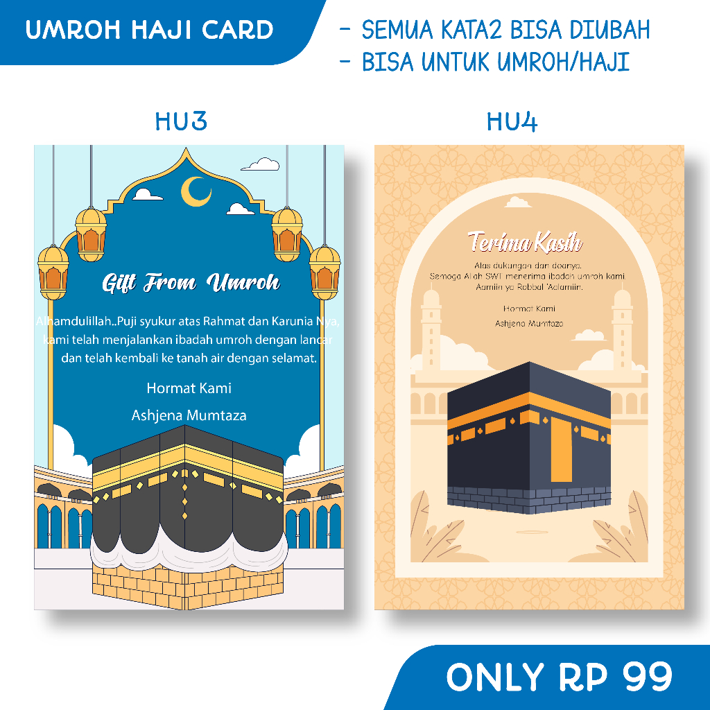ASHJENA Hangtag Umroh Haji Hang tag Kartu  souvenir umroh Ucapan  Hampers Souvenir Oleh-oleh Card
